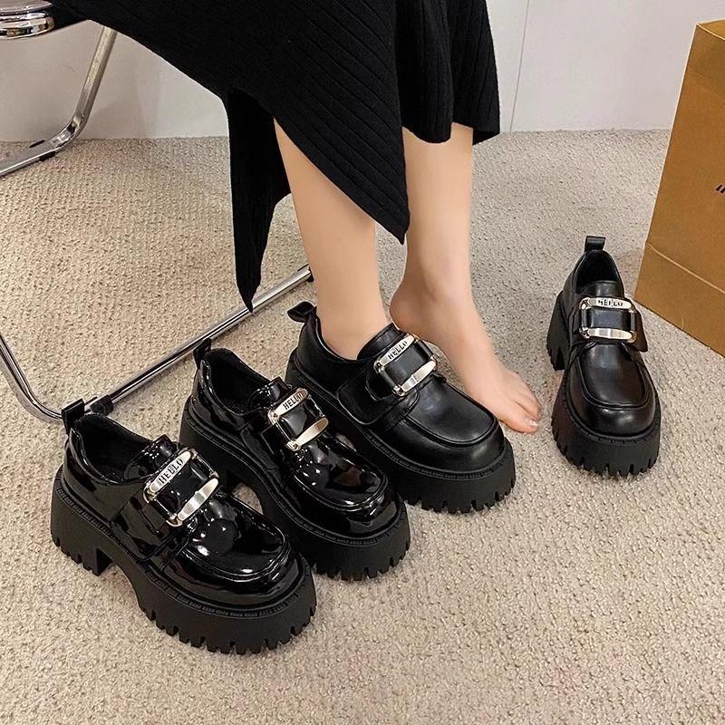 Black Platform Loafers Women's Thick Heel 2025 New Spring Single Shoes Small British Mary Jane Small Leather Shoes