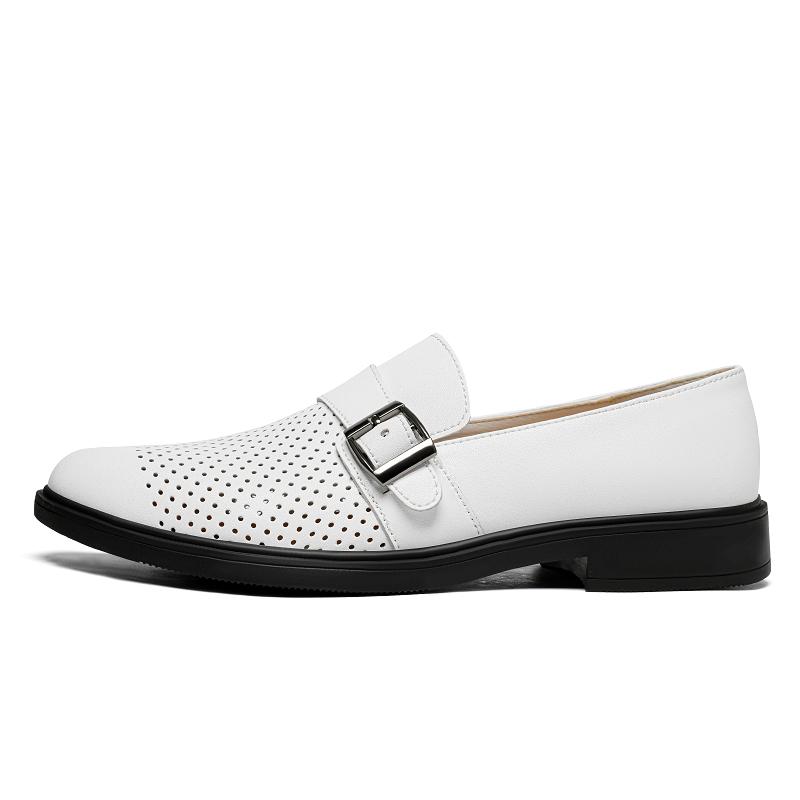 Men's Summer Breathable Business Casual Fashion Youth Hollow out Slip-On Shoes Leather Shoes Airy Comfortable Walking Shoes