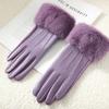 Fashion Elegant Party Warm Touch Screen Drive Cycling Winter Luxury Women PU Leather Gloves Wrist Soft Faux Fur Trim Cuff