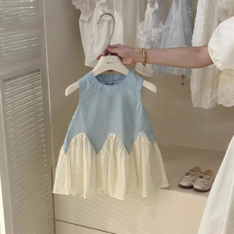 Girls Sleeveless Vest Princess Dress Summer Children Clothing Patchwork Fishtail Dress Soft Comfort Fashion Cute Sweet