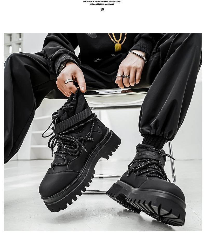 Fashion Men Platform Ankle Boots Fashion Personalized Strap Design Shoes Brand High Quality Motorcycle Boots Casual Outdoor Zipper Shoes