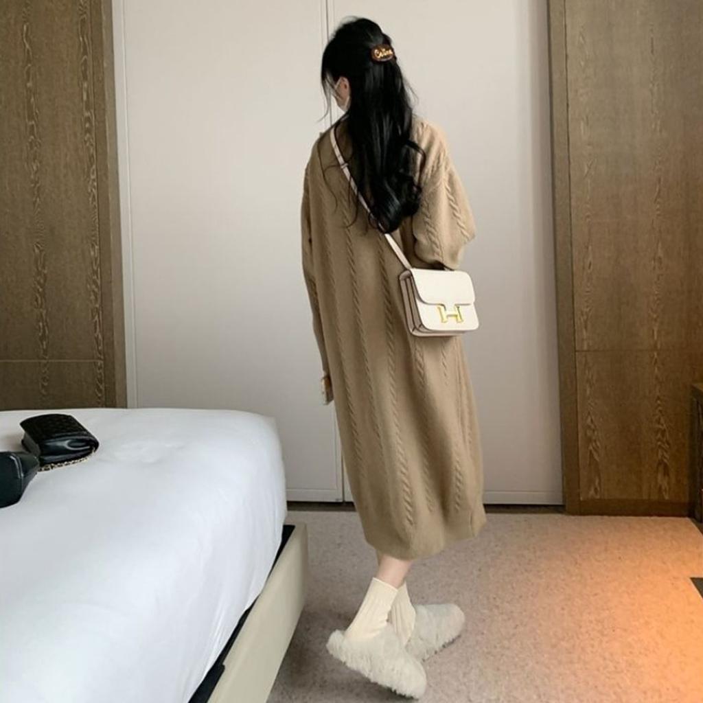 Super Beautiful Woolen Dress Women Autumn and Winter Loose Sweater 2023 New Long Knitted Long Sleeve Pullover Female Dress