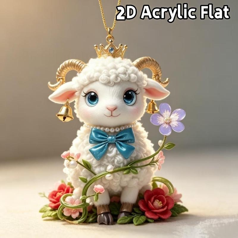 2D Flat Goat Car Rearview Mirror Hanging Ornament Acrylic Pendant Christmas Tree Decoration Bag Charms