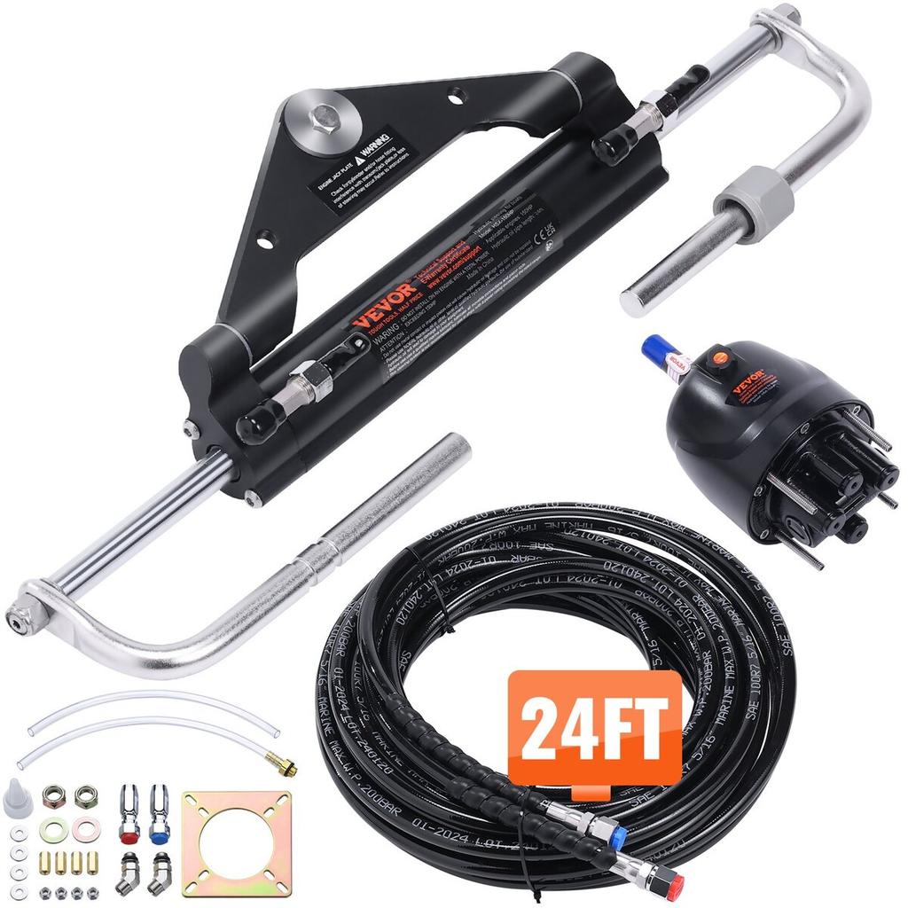 Hydraulic Outboard Steering Kit, 150HP, Marine Boat Hydraulic Steering System, with Helm Pump Two-Way Lock Cylinder and 24 Feet Hydraulic Steering