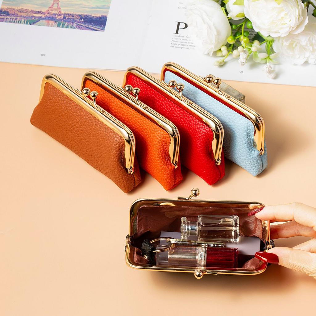 Niche Fashion Mouth Red Envelope Mini Compact Wallet Storage Bag Female PU Leather Clip Bag Trendy