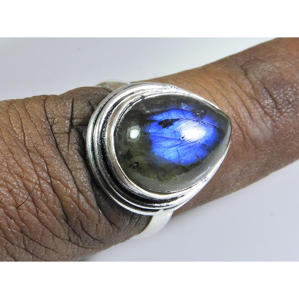 Natural Blue Labradorite Gemstone 925 Solid Sterling Silver Ring Size US-8.5 PG-129