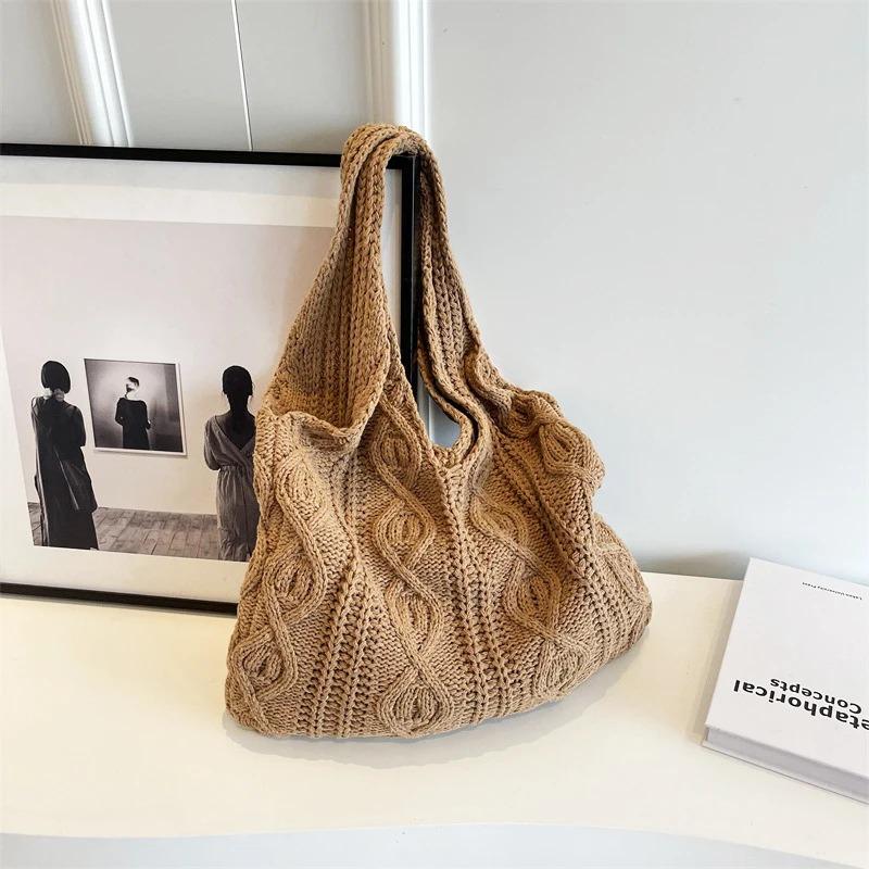Shopping Bag 5 Colors Ladies Handbag Handmade Wool Knitting Bag Wool Vintage Knitting Bag For Beach Daily Work Party