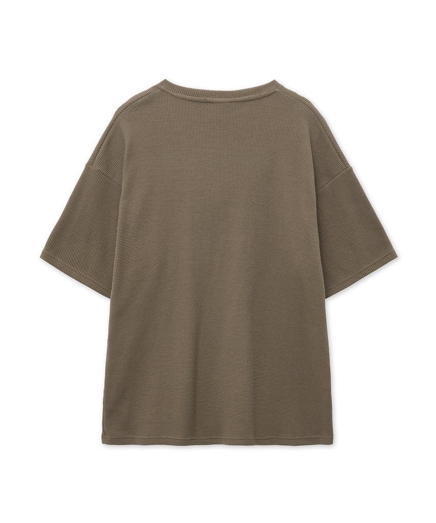 WEST GRAND BOULEVARD Oversized Waffle Henley Neck Short Sleeve T-Shirt Dark Brown