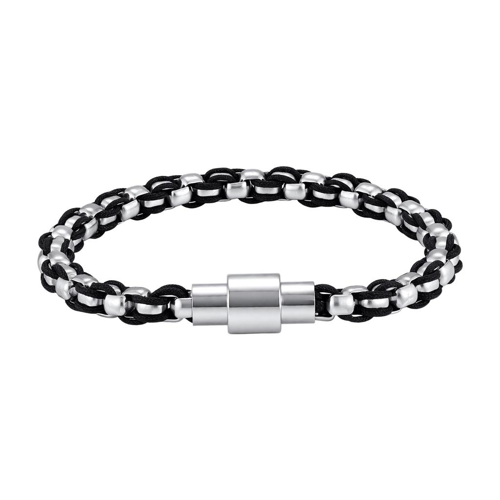 New Box Chain Bracelet for Men,Stainless Steel Black Nylon Rope Wrapped Chain Wristband,Hip Hop Punk Father's Day Gift