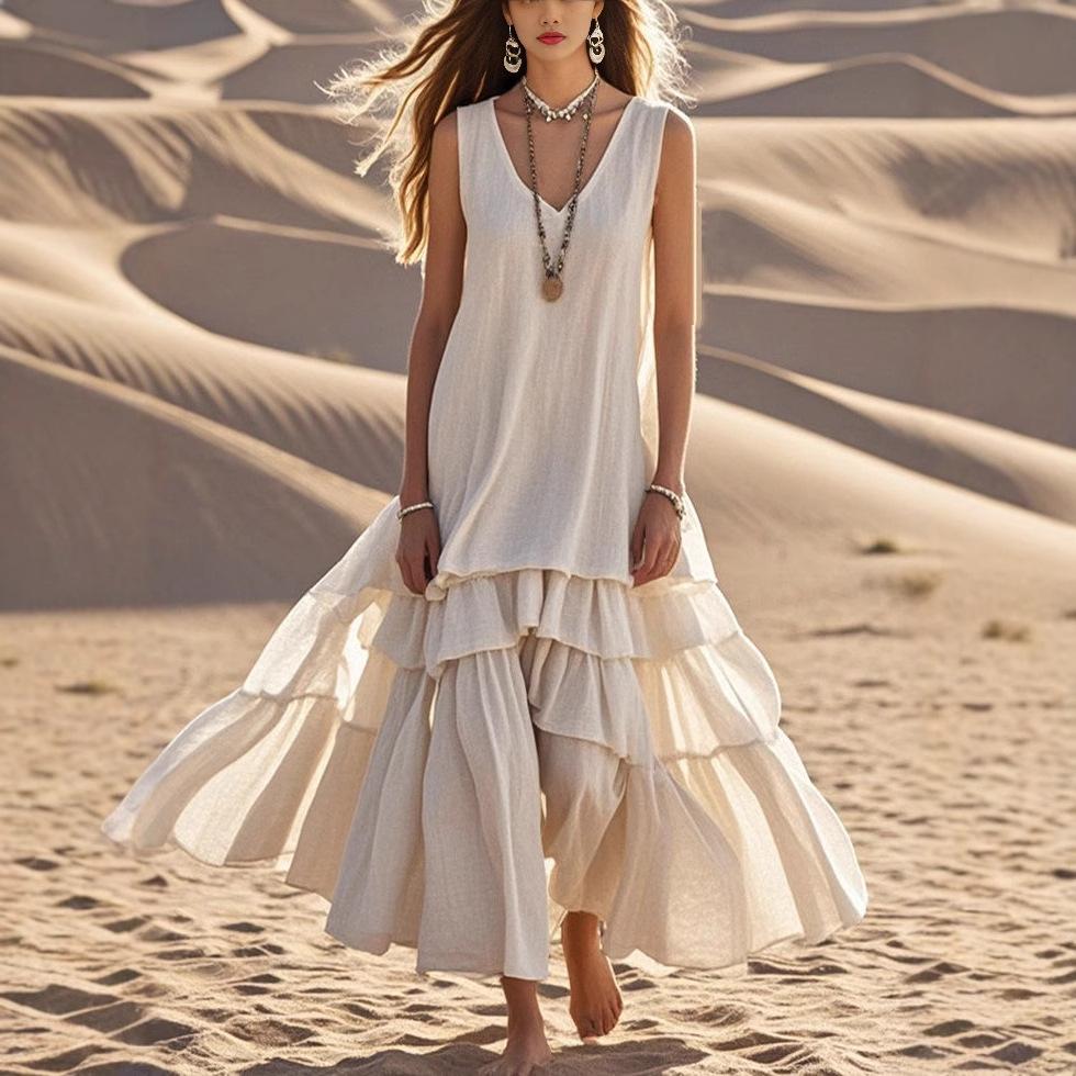 

DAFIFY Женская мода лето весна однотонный принт без рукавов V-образный вырез свободная талия повседневные платья XXXL