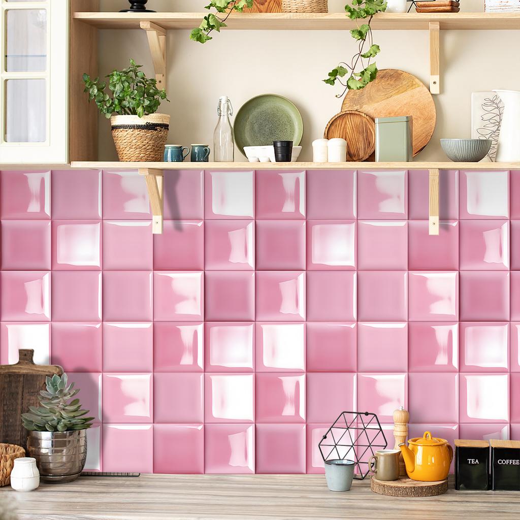 10Pcs Luxury Pink Brick Wall Stickers Imitation Brick Bedroom Decoration Waterproof Self Adhesive Tile Wallpaper Kitchen Cupboard Decor