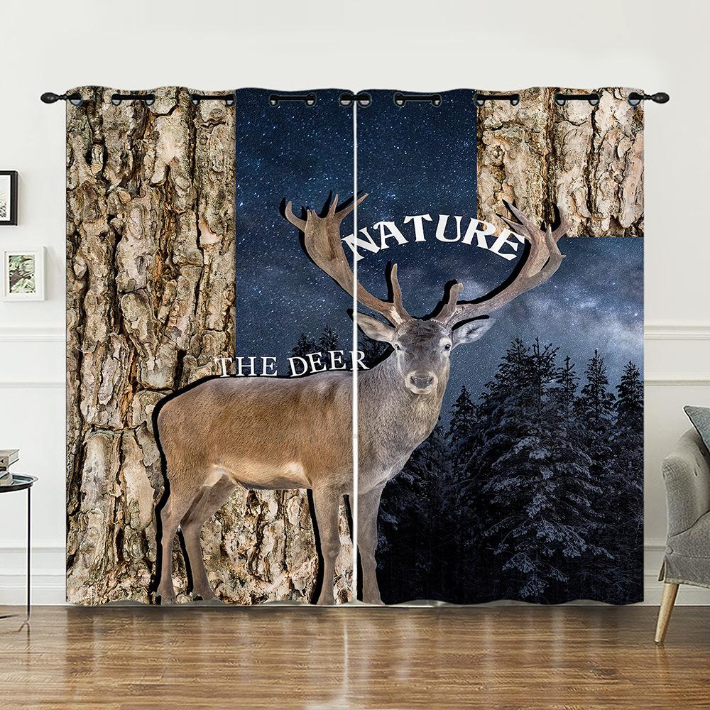 Curtains Animal Deer Curtains Bedroom Living Room Blackout Curtain Perforated