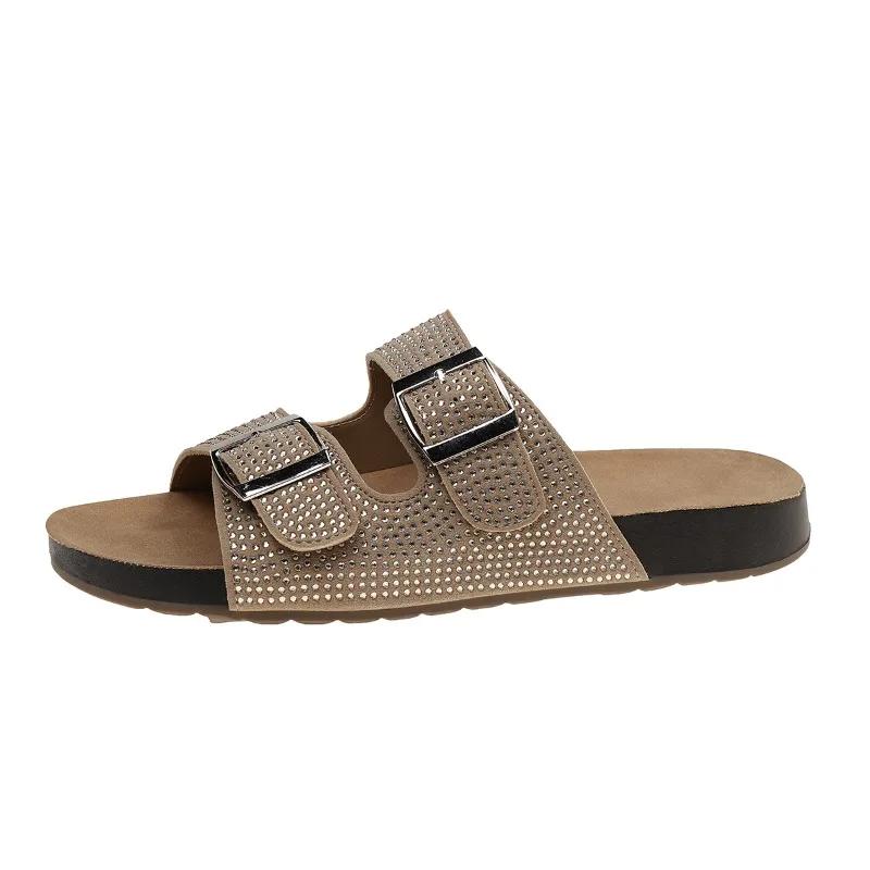 Moda 2025 Lato Nowe Damskie Klapki z Odkrytymi Palcami Outdoorowe na Platformie Kryształowa Klamra Płaskie Sandały Gorąca Sprzedaż Codzienne Klapki