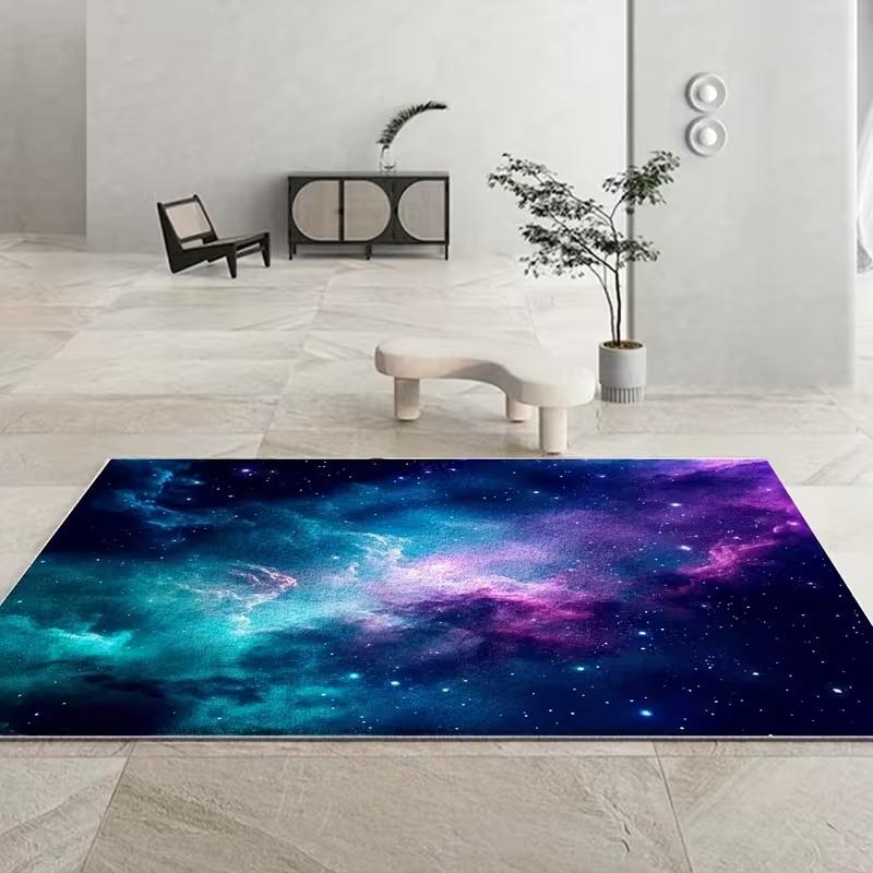 Galaxy Planet Print Floor Mat - Soft Rug for Living Room Bedroom Office Decor Machine Washable Space Theme Design Beautiful
