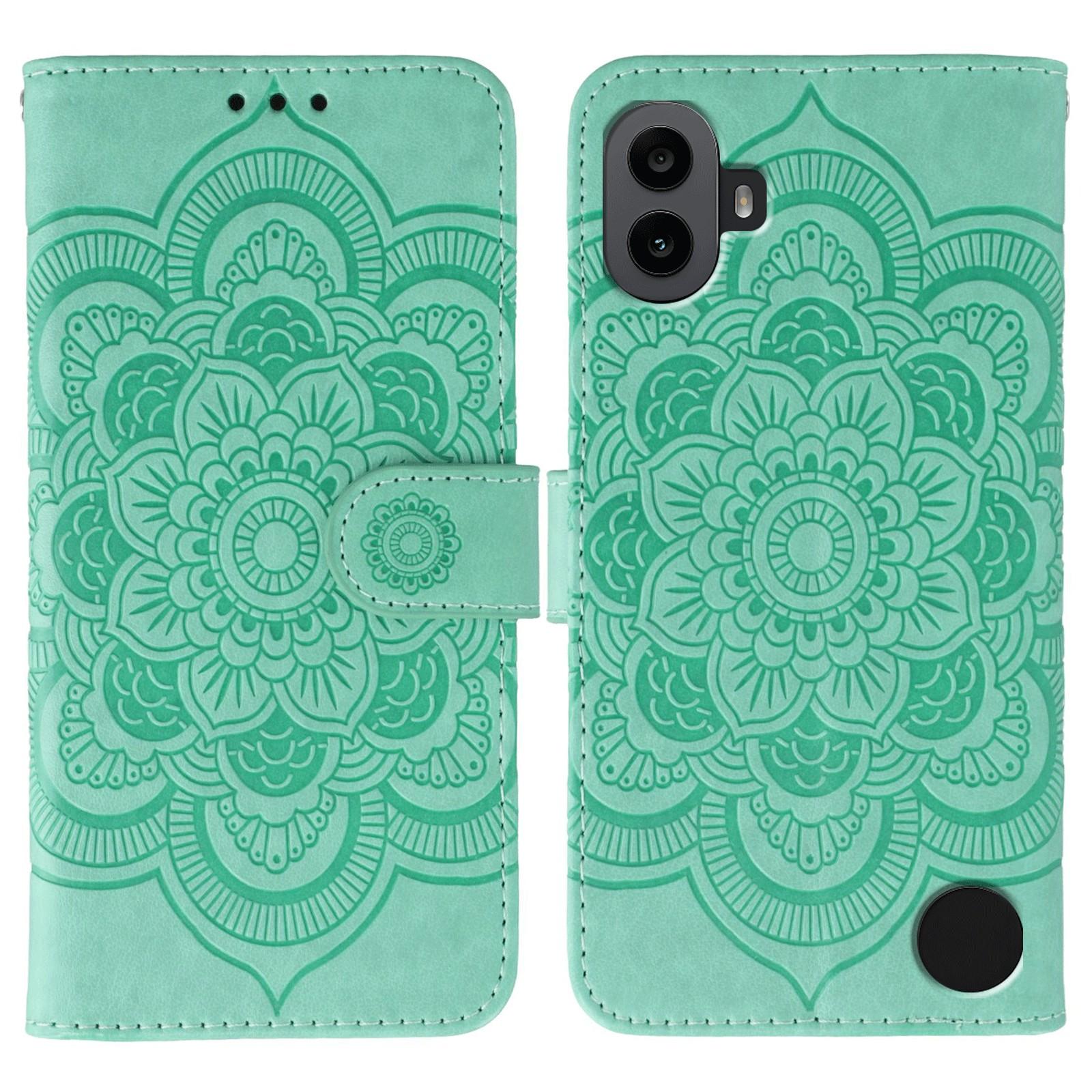 

For Nothing CMF Phone 1 Case PU Leather Mandala Imprinted Design Wallet Phone Cover Green