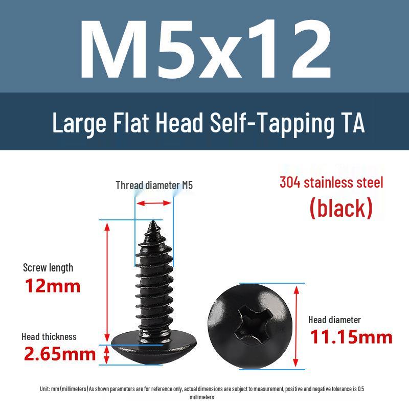 Yigu Black Zinc 304 Stainless Steel Phillips Large Flat Head Self-Tapping Screw