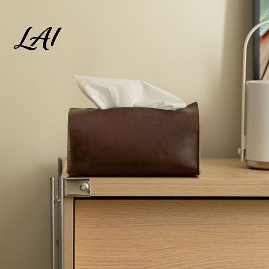 Multipurpose Storage Case PU Leather Tissue Box Foldable Retro Style Holder Dining Room Organizer Decorative Desktop Organizer for Office Desk Home