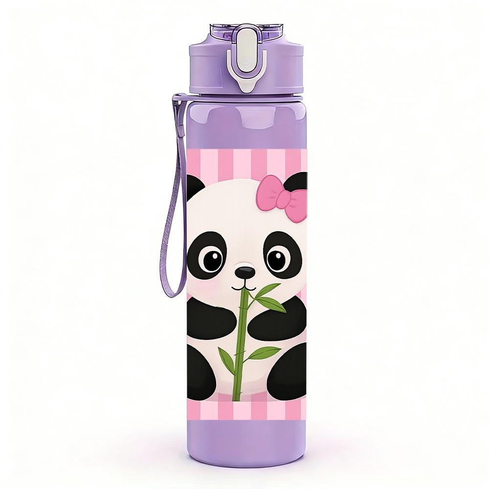 1PC Panda Bear Bamboo Animal Print 750ml Color Plastic Sports Water Bottle Leakproof Flip Straw Lid Suitable for Sports Office Home Use