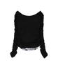 FANCY CLUB Double Layered Shirred Top (Black) F26Zb524