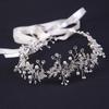 Mulheres retro strass flor folha bandana falso pérola fita arco hairband nupcial casamento acessórios de cabelo