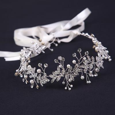 Mulheres retro strass flor folha bandana falso pérola fita arco hairband nupcial casamento acessórios de cabelo