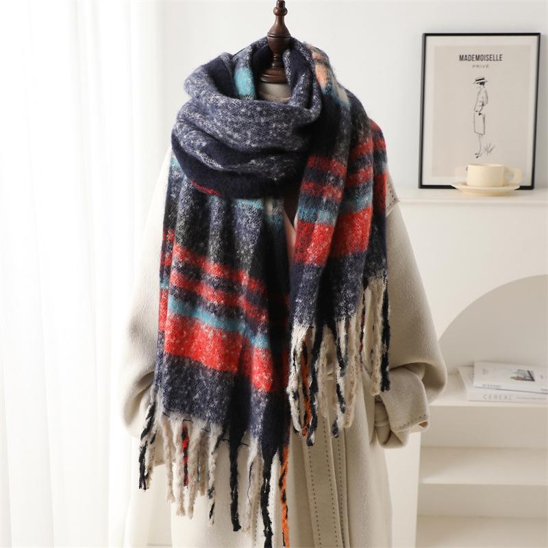 

Новый клетчатый шарф-имитация кашемира для мужчин и женщин, зимний теплый шарф, шарф с бахромой в сочетании цветов, длинная теплая шаль, повседневные винтажные накидки 220x50cm