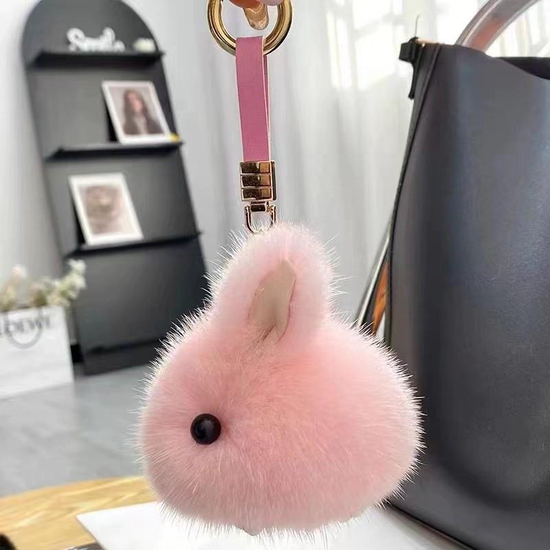 Mini Jade Rabbit Plush Keychain - Cute Cartoon Doll with Mink Fur