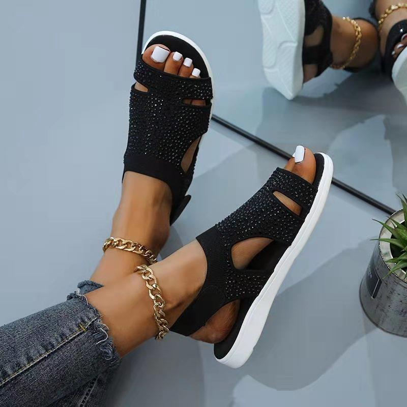 Nuovi Sandali Estivi da Donna moda Tessuto elastico volante Strass Casual Scarpe Piatte da Donna 2024 Scarpa da Spiaggia da Donna Taglia grande 36-43