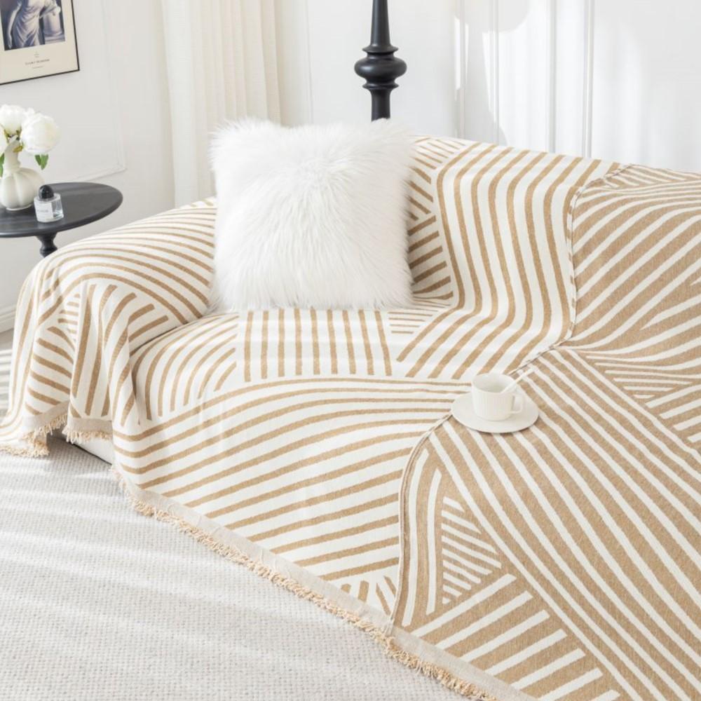 Linienbedruckter Sofabezug, Handtuch, neues Sofakissen, faules Einteiler für vier Jahreszeiten, universeller Chenille-Schwarz-Weiß-Deckenteppich