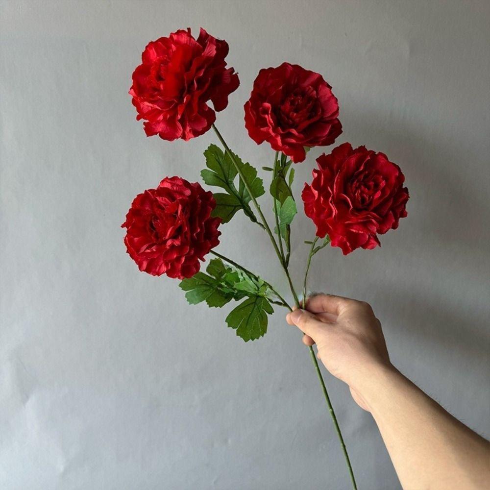 4 Heads Large Peony Artificial Flowers Long Branch Faux Silk Flower Wedding Decoration