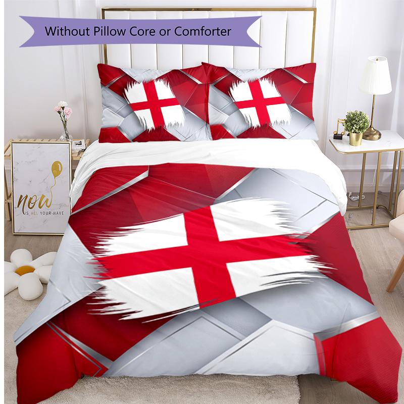 Set Biancheria da Letto Stampata Calcio Inghilterra 3 Pezzi Copriletto Traspirante Accogliente come Regalo per la Casa Nuova o per le Feste