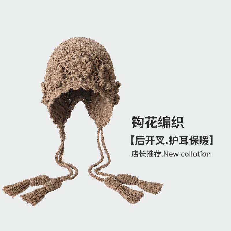 Beret women's autumn and winter handmade knitted wool hat double-layer warm and windproof retro niche stacked bag head cold hat