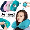Press Inflatable U-Shaped Neck Pillow Portable Travel Inflatable Pillow Ergonomic Neck Support Pillow for Airplane Car Office Travel