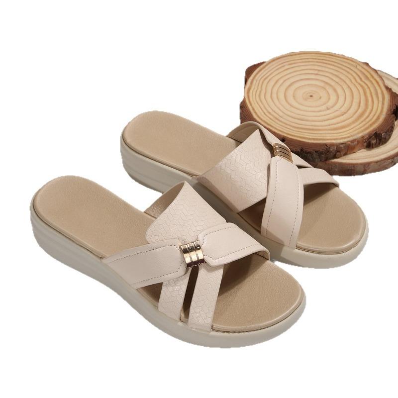 Soft-soled Wedge Heel and Flip-flop Women's New Style Single-cutout Thick-soled Beach Shoes