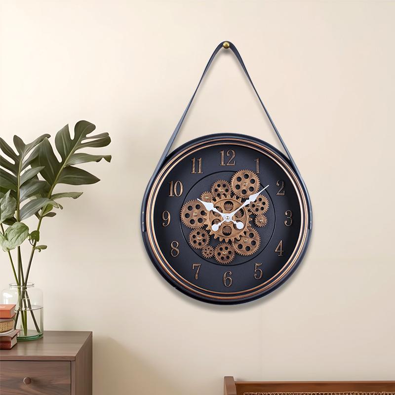 Industrial Style Belt Wall Clock Retro Silent Living Room Bedroom Decoration Clock Mechanical Gear Creative Wall Table Clock