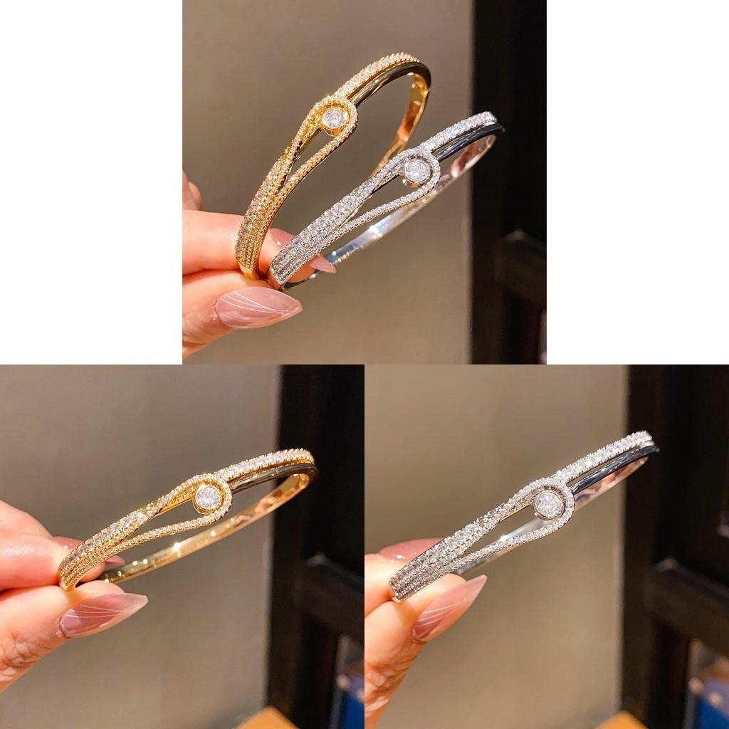 Minimalist Zircon Drop Bangle Bracelet For Women With Gold Plated Copper Jewelry