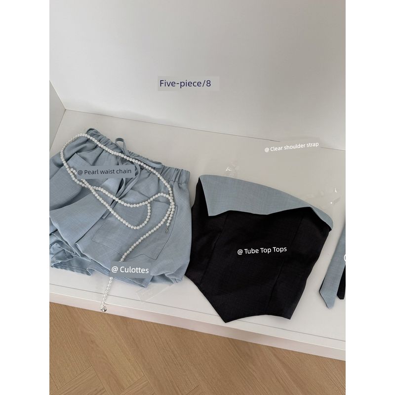 French style High-Grade Irregular Color Matching Hanging Neck Tube Top Vest Women 2025 New Sexy Gyaru Shorts Two-piece Set