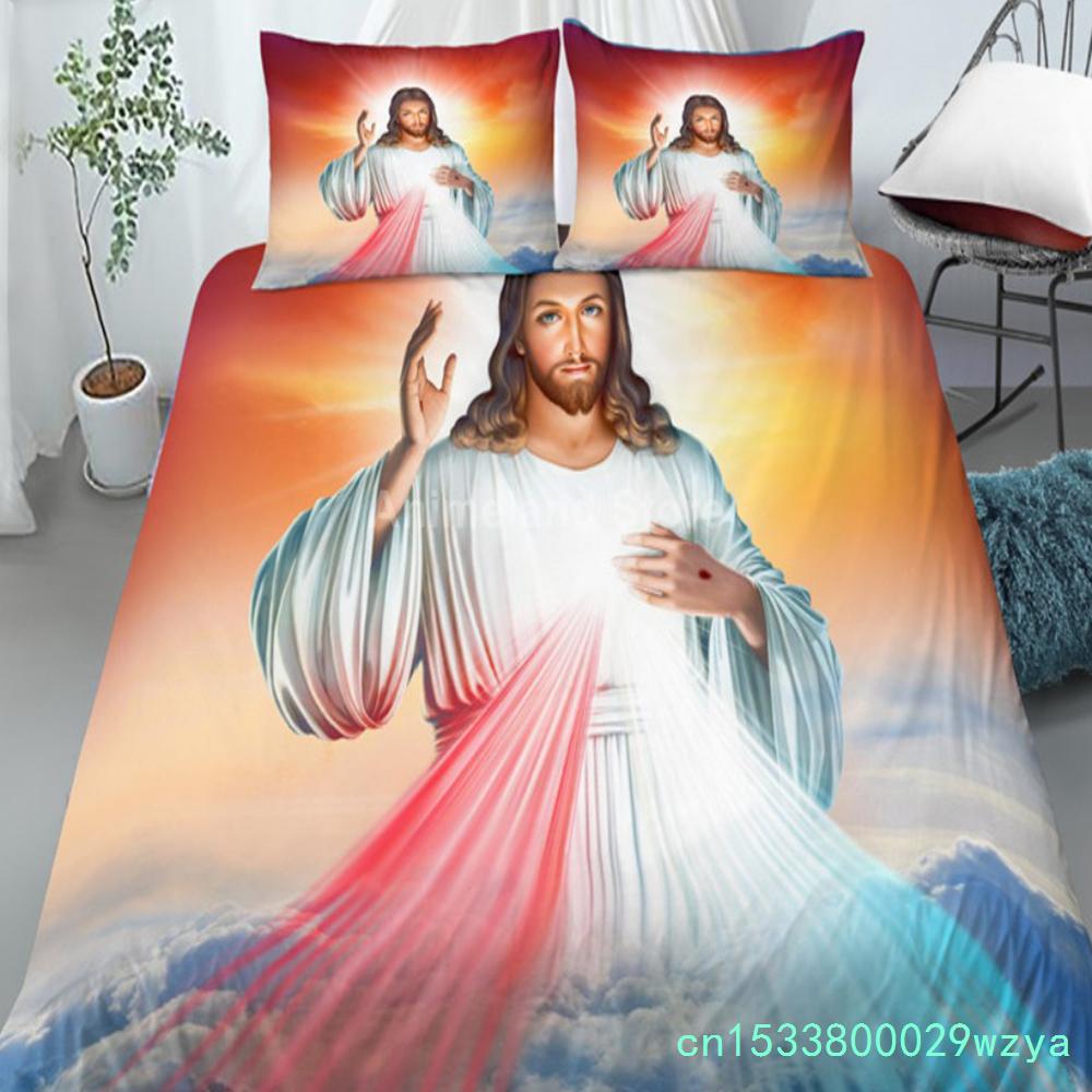 Set Biancheria da Letto Dio Gesù Religione 3D Biancheria da Letto Copripiumino Copripiumini Tessili per la Casa Decorazioni per la Casa Twin Singolo Queen King Size Moda