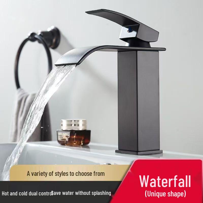 Stainless Steel Waterfall Faucet for Bathroom Countertop - Hot & Cold Basin