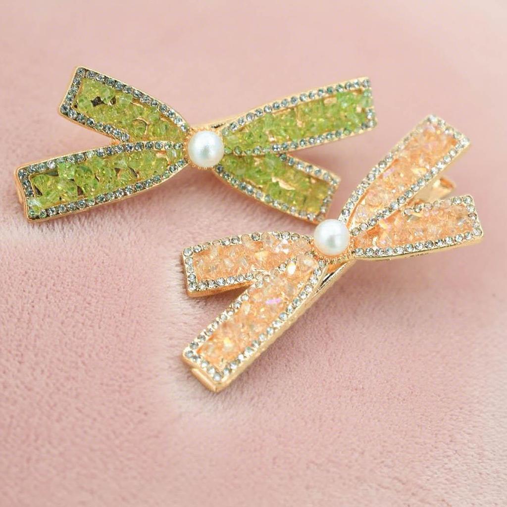 Luxury Crystal Bow Hairpin – Elegant Duckbill Clip for Women