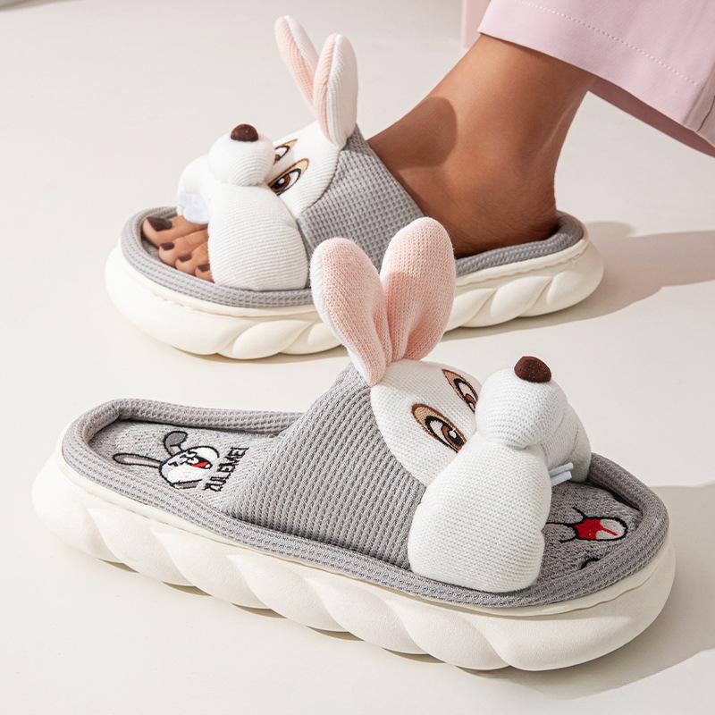 Fashion Cute Cartoon Slippers Women Men Spring Summer Shoes Breathable Cotton Linen Indoor Home Slides Couples House Floor Slipper