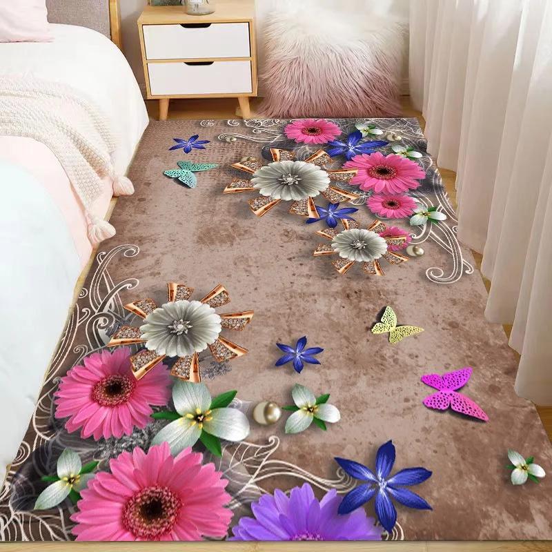 Ins Style Beautiful Flowers Carpet Living Room Sofa Bedroom Study Kitchen Entrance Door Mat Non-slip Light Luxury Home Decor Rug