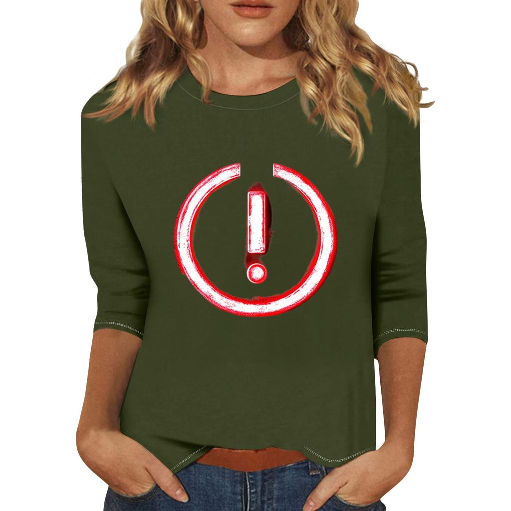 Damenmode Lässig Dreiviertelarm Ausrufezeichen Print Rundhals Pullover Top
