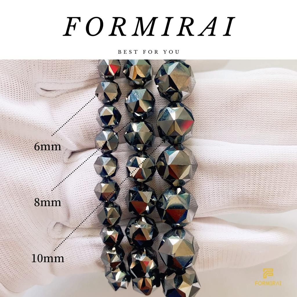 FORMIRAI Terahertz Crystal Bracelet, Star Cut, 6mm, 8mm, 10mm, High Purity (99%), Includes Drawstring Bag (8mm Beads, Approx. 15.5cm)