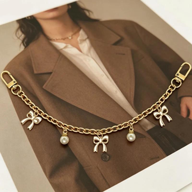 Yogodlns Chain Bag Handle Chain Bag Decoration Personality Bow Pendant Cute Bow Alloy Bag Chain