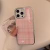 Pink Plaid Suitable for iPhone 16, 17 Pro Max, 14, 13, 15, Korean Sweet Style, Huawei Hard Case