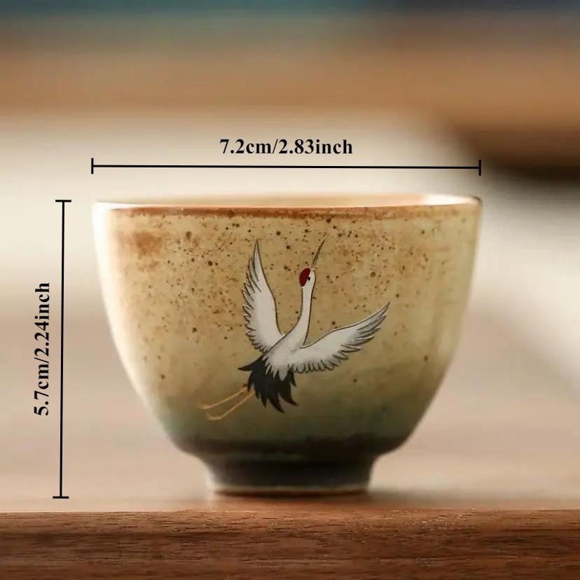 Ceașcă de ceai în stil tradițional chinezesc, model cocor zburător, ceașcă de ceai ceramică retro, ceașcă de cafea, căni din ceramică grosieră