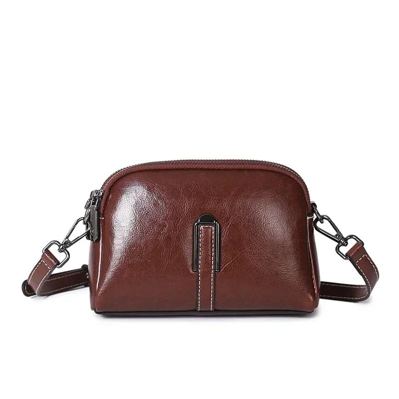 Women's Cowhide Mobile Phe Handbag Wallet Women's Oil Wax Leather Small Crossbody Bag Women Fashi Designer Mini Shoulder Bag