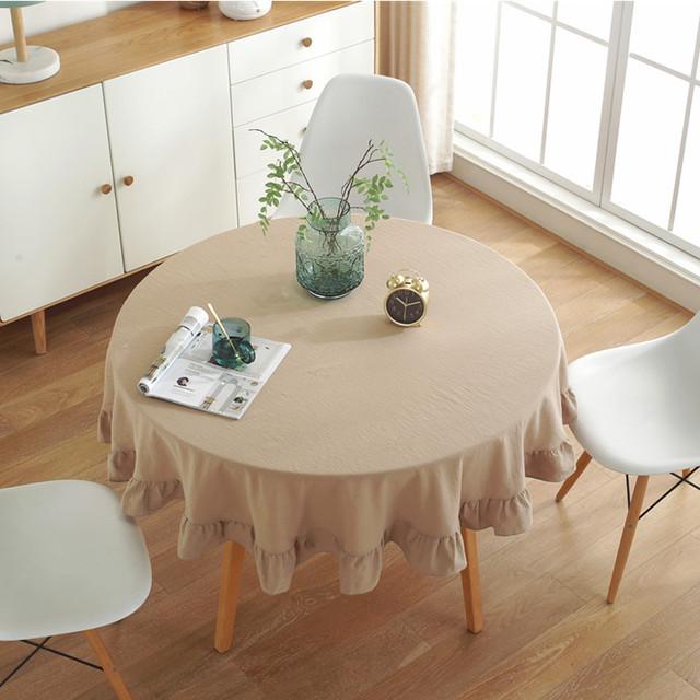 White Tablecloth Solid Color Round Table Cloth Cotton Linen Lace Ruffled Kitchen Dining Wedding Tables Cover Room Decor
