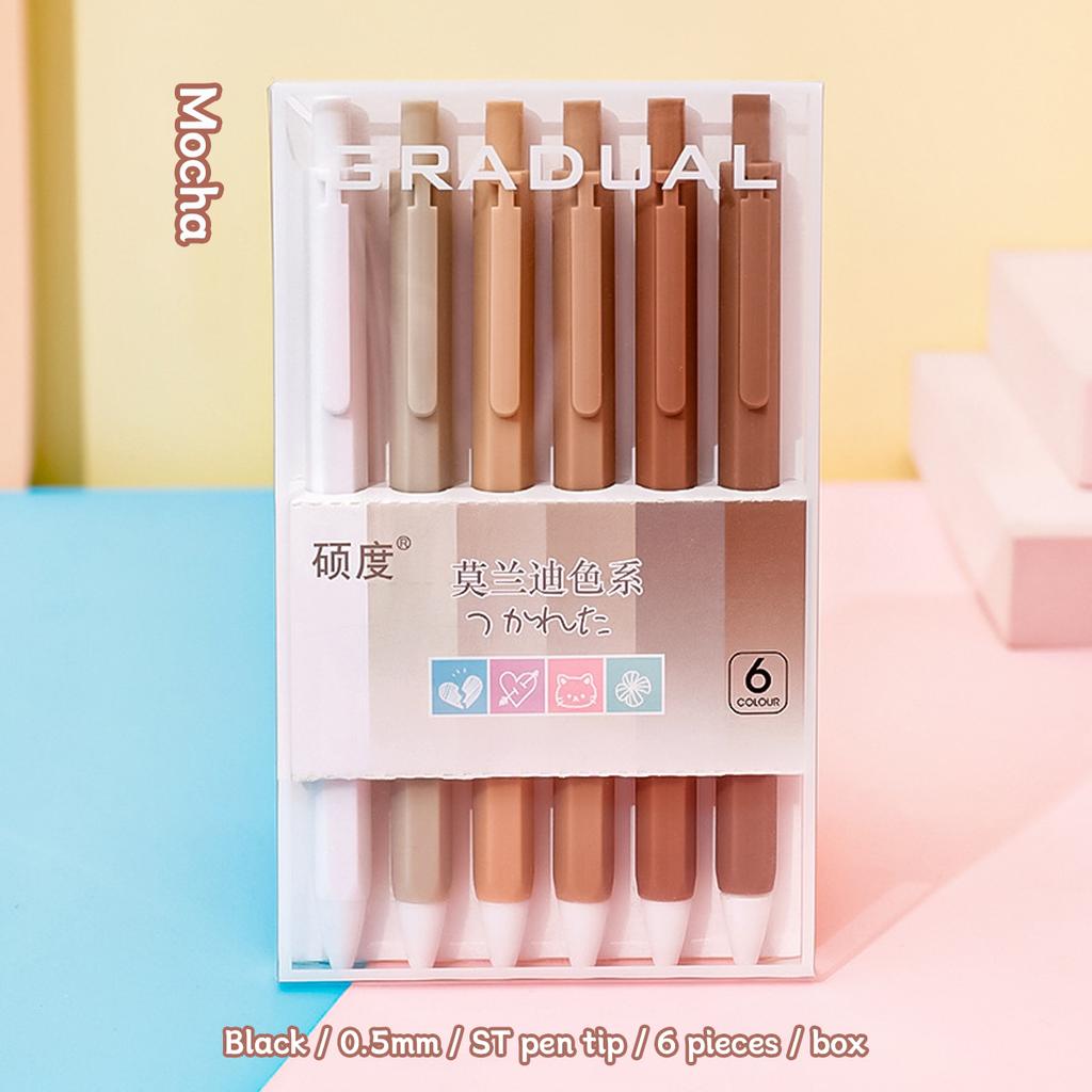 6 Boxed Gel Pens 0.5 mm ST Pen Tip Press Gel Pen Morandi Color Quick-drying Writing Pen School Office Supplies Stationery